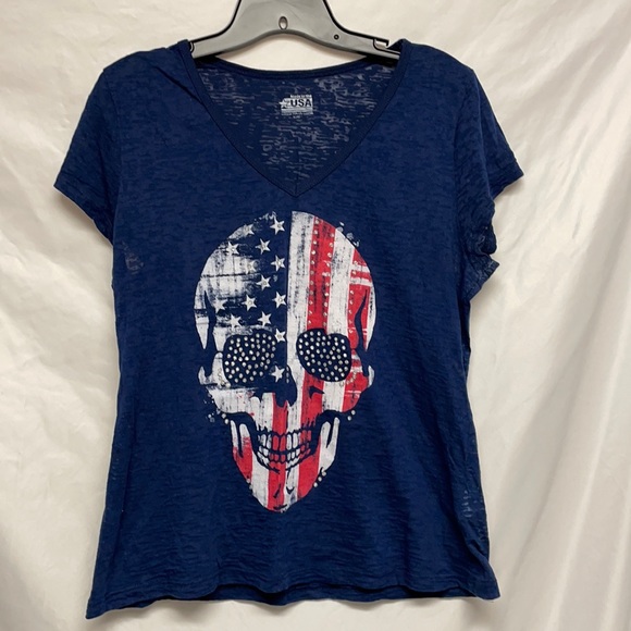 Made in the USA Glitter Patriotic Skull Tee SZ XL - Picture 1 of 3